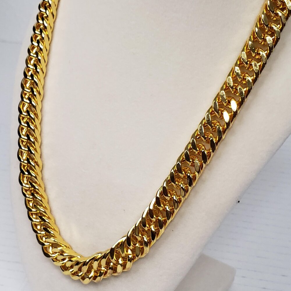 18k Gold Plated High Quality Cuban Style Wide Flat 12mm Necklace - Picture 4 of 6